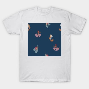 Mermaids Swimming on Navy T-Shirt